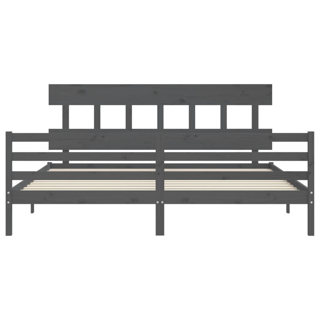 Bedframe Met Hoofdbord Massief Hout 200 x 200 cm Grijs Laag