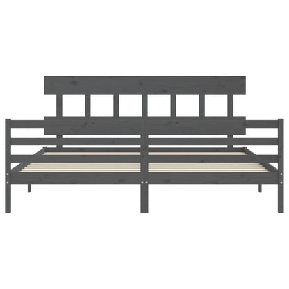 Bedframe Met Hoofdbord Massief Hout 200 x 200 cm Grijs Laag
