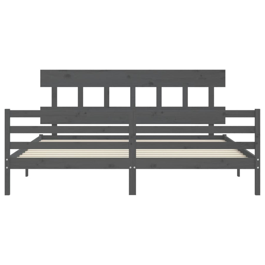 Bedframe Met Hoofdbord Massief Hout 200 x 200 cm Grijs Laag
