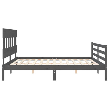 Bedframe Met Hoofdbord Massief Hout 200 x 200 cm Grijs Laag