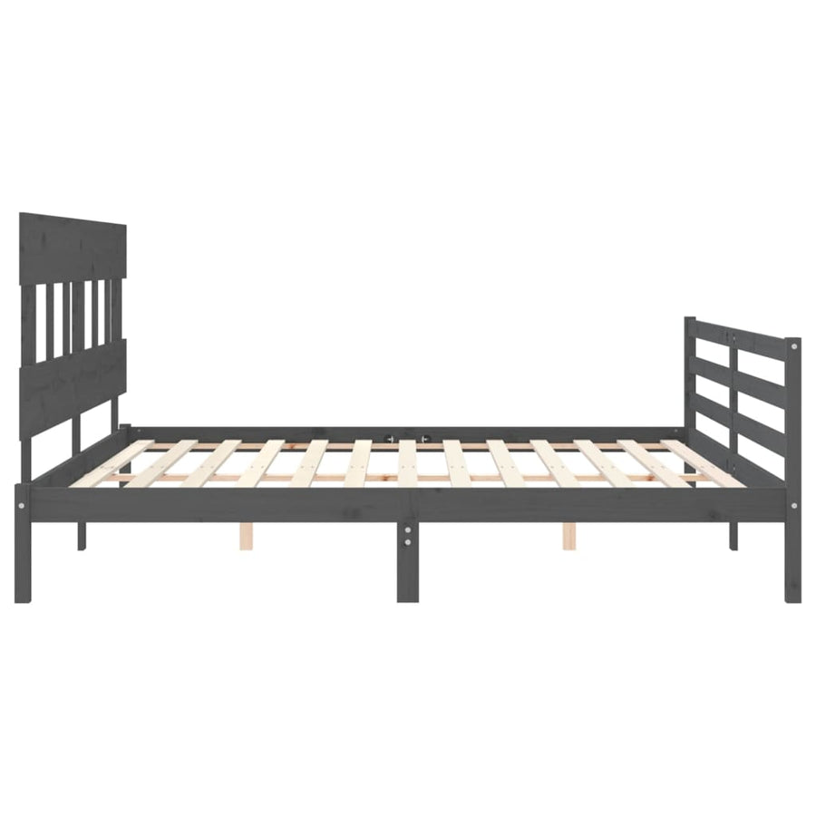 Bedframe Met Hoofdbord Massief Hout 200 x 200 cm Grijs Laag