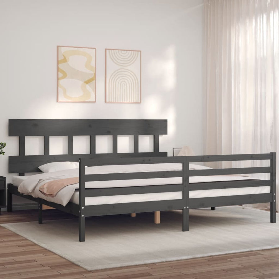 Bedframe Met Hoofdbord Massief Hout 200 x 200 cm Grijs Laag