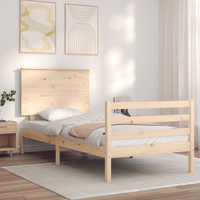 Bedframe Met Hoofdbord Massief Hout 100 x 200 cm Naturel