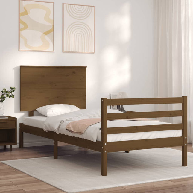 Bedframe Met Hoofdbord Massief Hout 100 x 200 cm Honingbruin