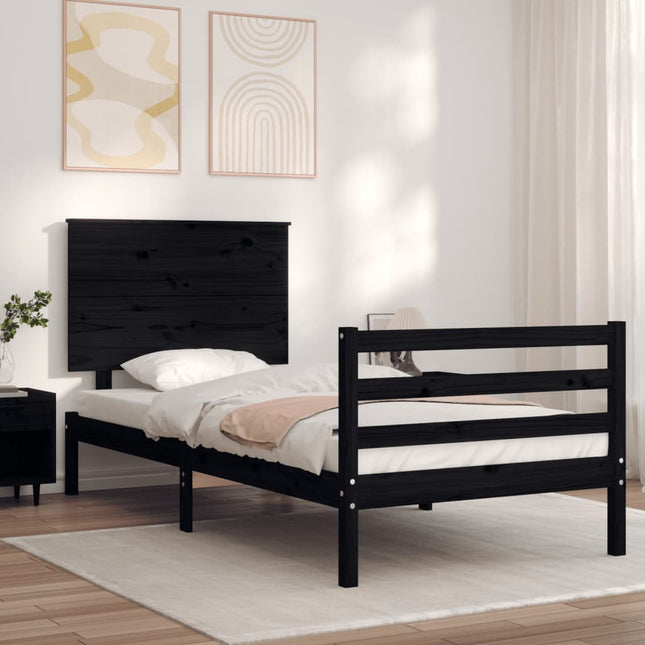 Bedframe Met Hoofdbord Massief Hout 100 x 200 cm Zwart