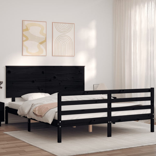 Bedframe Met Hoofdbord Massief Hout 160 x 200 cm Zwart