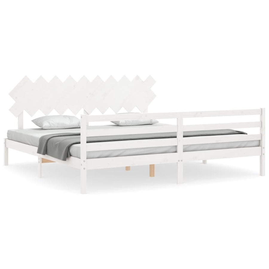 Bedframe Met Hoofdbord Massief Hout 200 x 200 cm Wit