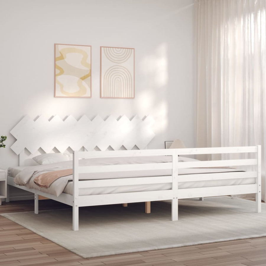 Bedframe Met Hoofdbord Massief Hout 200 x 200 cm Wit