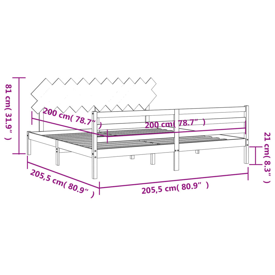 Bedframe Met Hoofdbord Massief Hout 200 x 200 cm Wit
