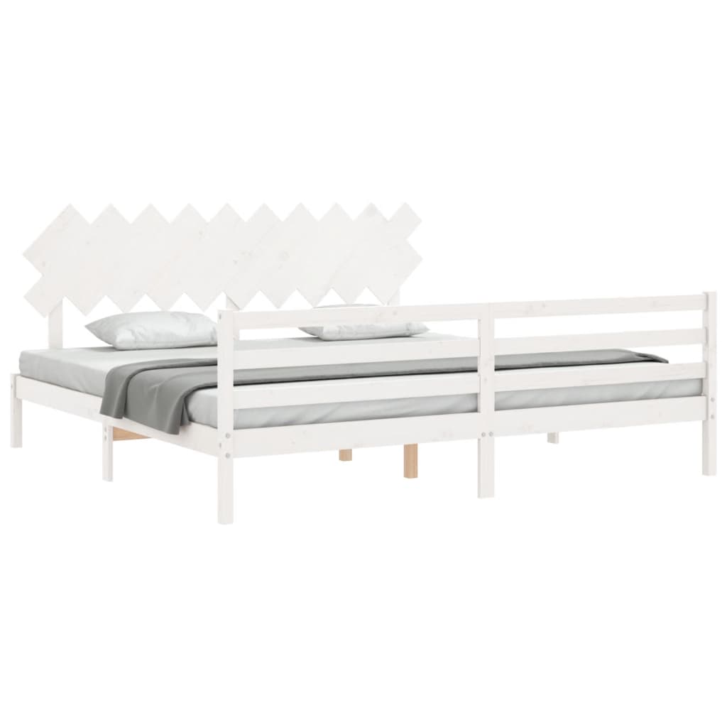 Bedframe Met Hoofdbord Massief Hout 200 x 200 cm Wit