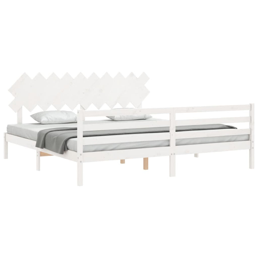 Bedframe Met Hoofdbord Massief Hout 200 x 200 cm Wit