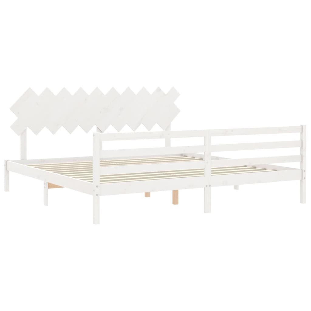 Bedframe Met Hoofdbord Massief Hout 200 x 200 cm Wit