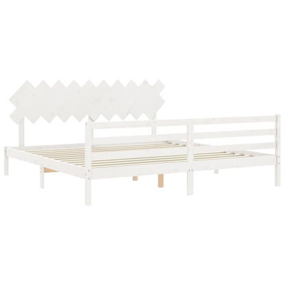 Bedframe Met Hoofdbord Massief Hout 200 x 200 cm Wit