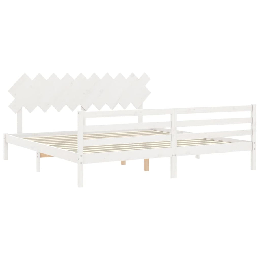Bedframe Met Hoofdbord Massief Hout 200 x 200 cm Wit