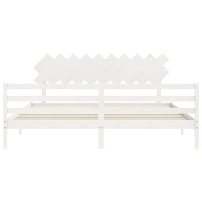 Bedframe Met Hoofdbord Massief Hout 200 x 200 cm Wit