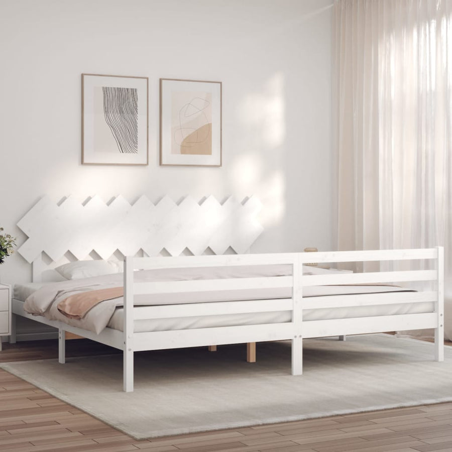 Bedframe Met Hoofdbord Massief Hout 200 x 200 cm Wit