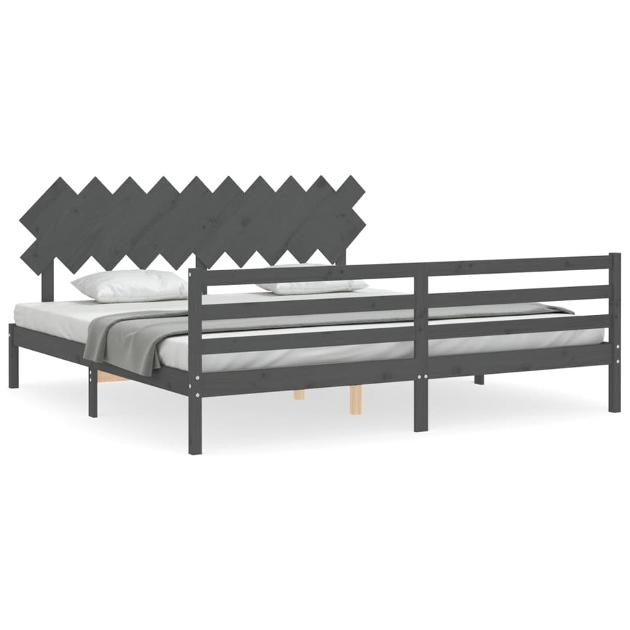 Bedframe Met Hoofdbord Massief Hout 200 x 200 cm Grijs