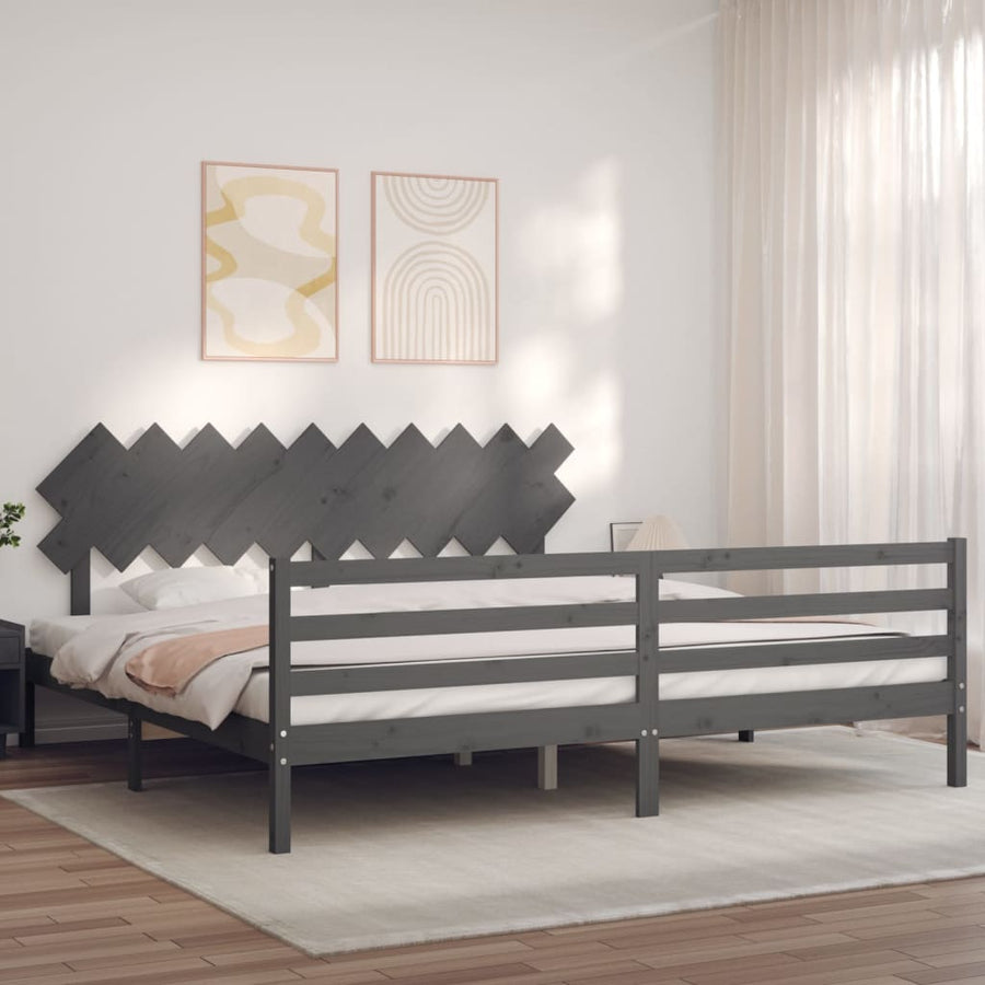 Bedframe Met Hoofdbord Massief Hout 200 x 200 cm Grijs