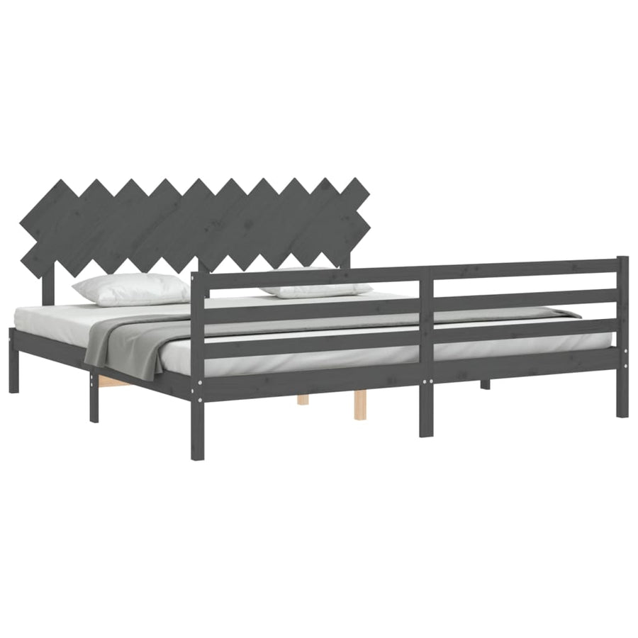 Bedframe Met Hoofdbord Massief Hout 200 x 200 cm Grijs