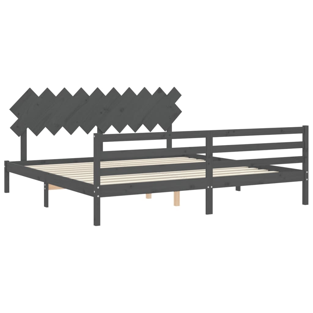 Bedframe Met Hoofdbord Massief Hout 200 x 200 cm Grijs