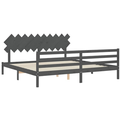 Bedframe Met Hoofdbord Massief Hout 200 x 200 cm Grijs