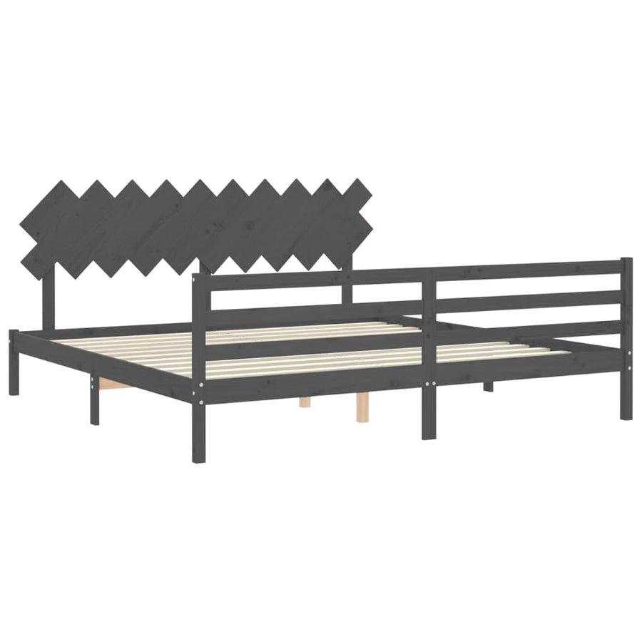 Bedframe Met Hoofdbord Massief Hout 200 x 200 cm Grijs