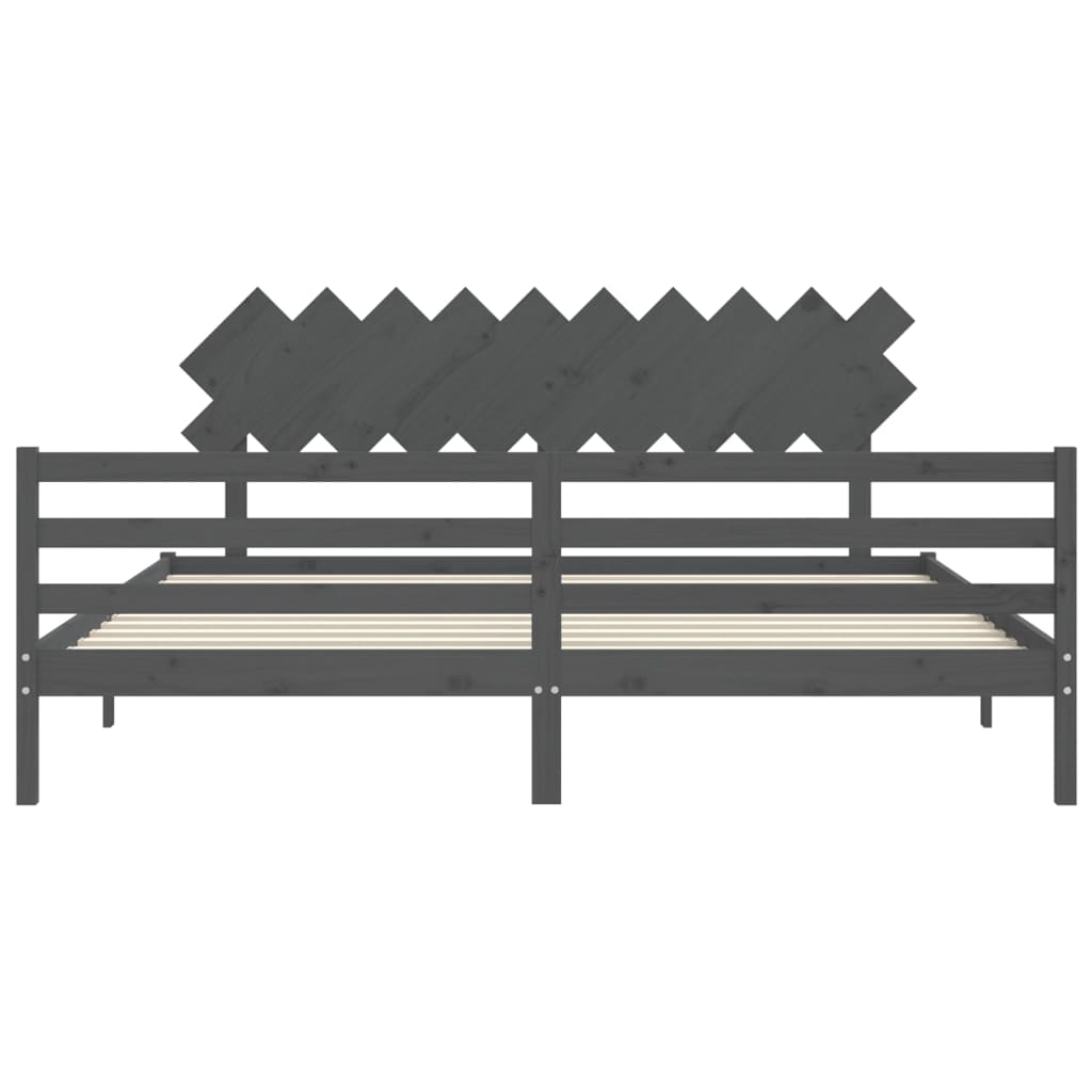 Bedframe Met Hoofdbord Massief Hout 200 x 200 cm Grijs