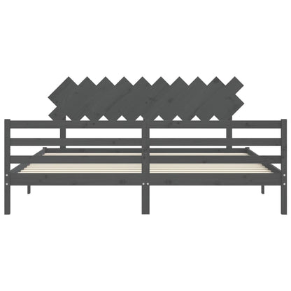 Bedframe Met Hoofdbord Massief Hout 200 x 200 cm Grijs