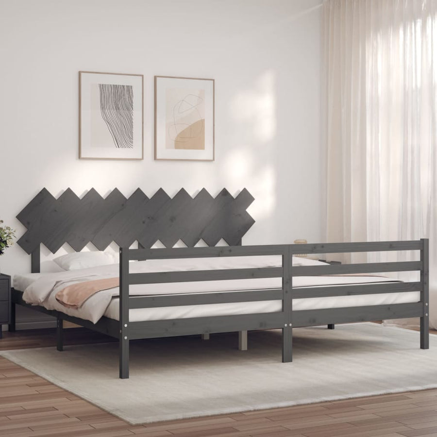Bedframe Met Hoofdbord Massief Hout 200 x 200 cm Grijs