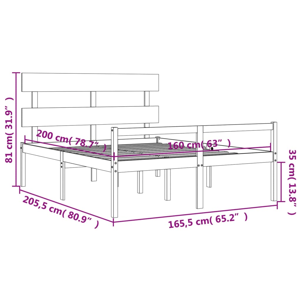 Seniorenbed Met Hoofdbord Massief Hout 160 x 200 cm Wit Hoog