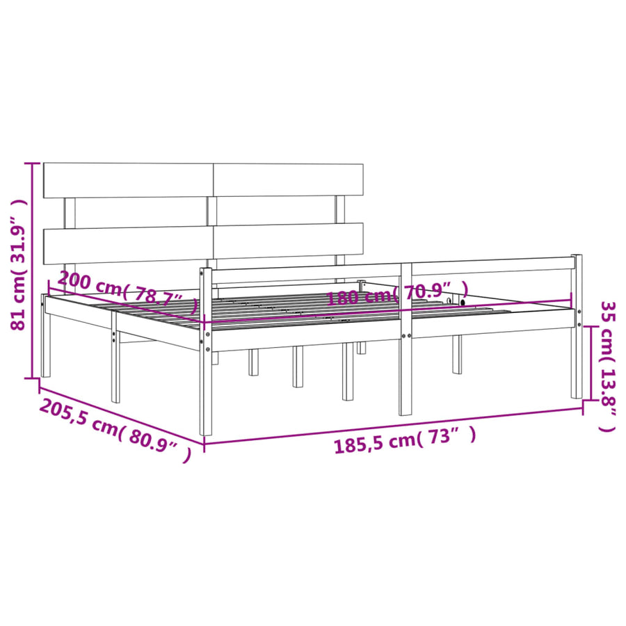 Seniorenbed Met Hoofdbord Massief Hout Super King 180 x 200 cm Wit Hoog