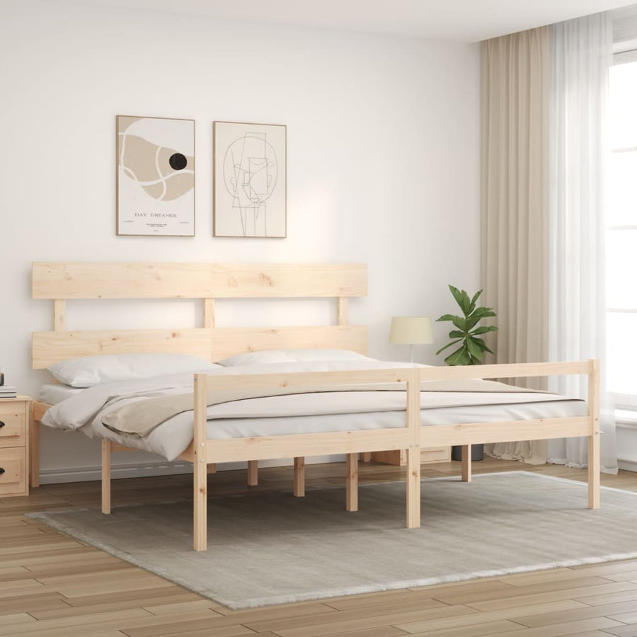 Seniorenbed Met Hoofdbord Massief Hout 200 x 200 cm Naturel