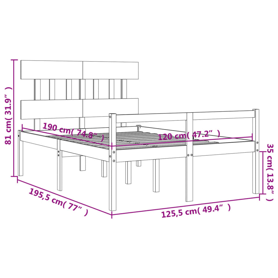 Seniorenbed Met Hoofdbord Massief Hout 120 x 190 cm Wit