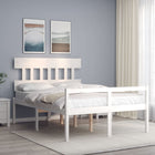 Seniors' bed with solid wood headboard, white