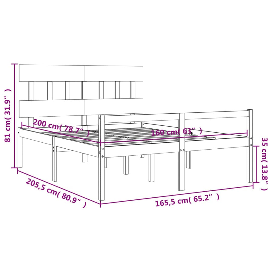 Seniorenbed Met Hoofdbord Massief Hout 160 x 200 cm Wit Hoog