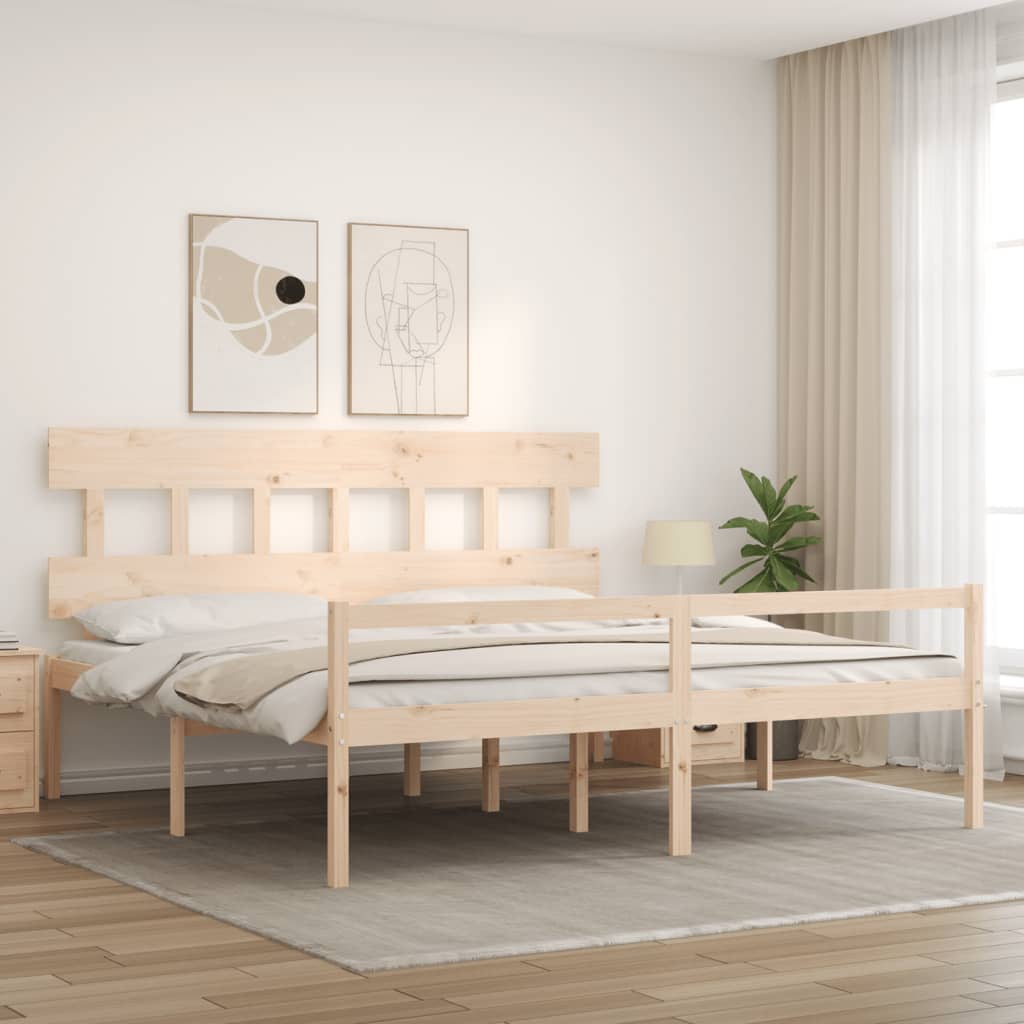 Seniorenbed Met Hoofdbord Massief Hout 200 x 200 cm Naturel