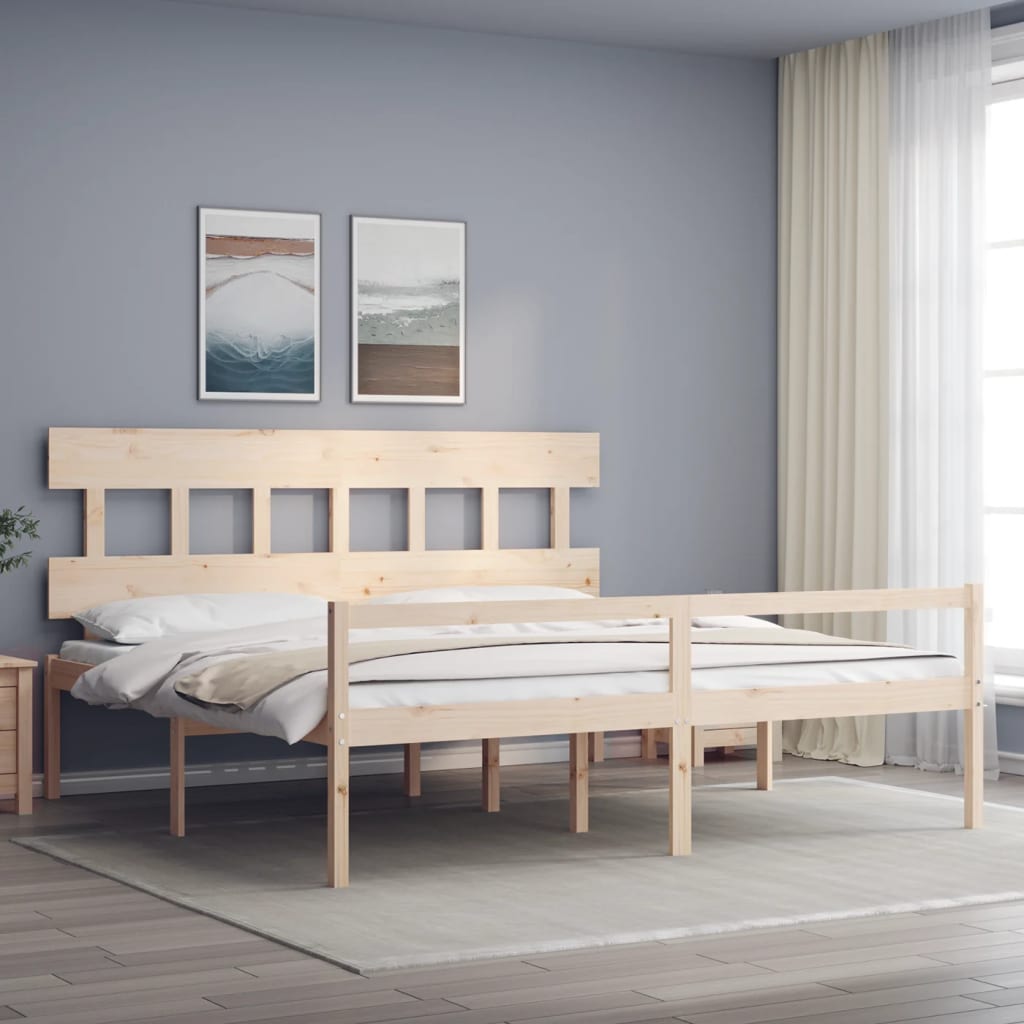 Seniorenbed Met Hoofdbord Massief Hout 200 x 200 cm Naturel