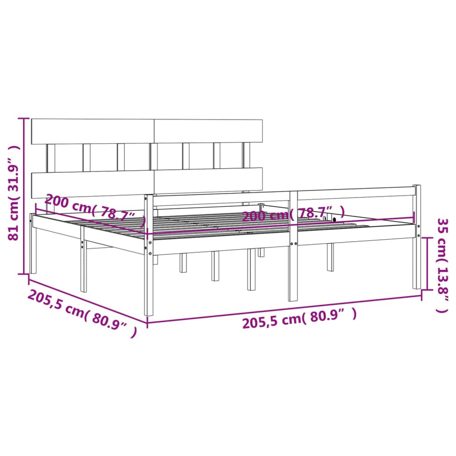 Seniorenbed Met Hoofdbord Massief Hout 200 x 200 cm Wit