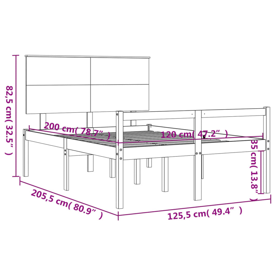 Seniorenbed Met Hoofdbord Massief Hout 120 x 200 cm Wit