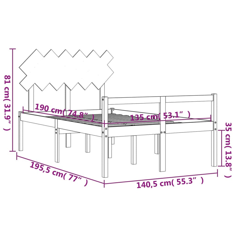 Seniorenbed Met Hoofdbord Massief Hout Double 135 x 190 cm Wit