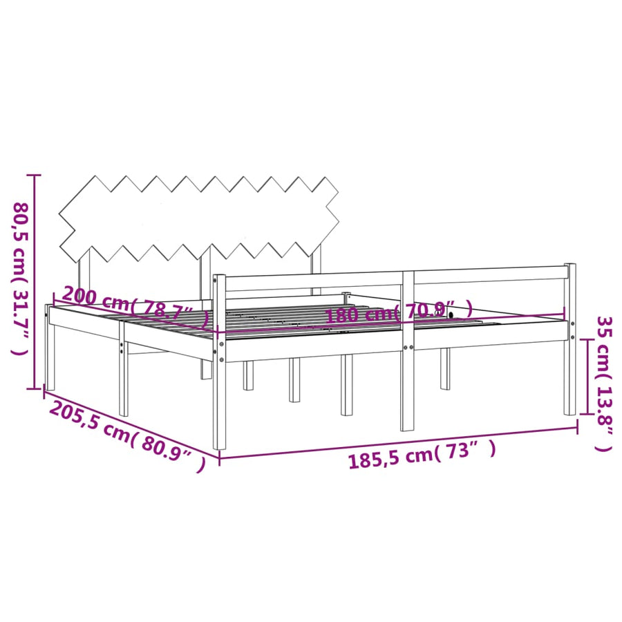 Seniorenbed Met Hoofdbord Massief Hout Super King 180 x 200 cm Wit