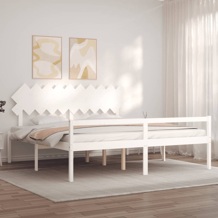 Seniorenbed Met Hoofdbord Massief Hout 200 x 200 cm Wit