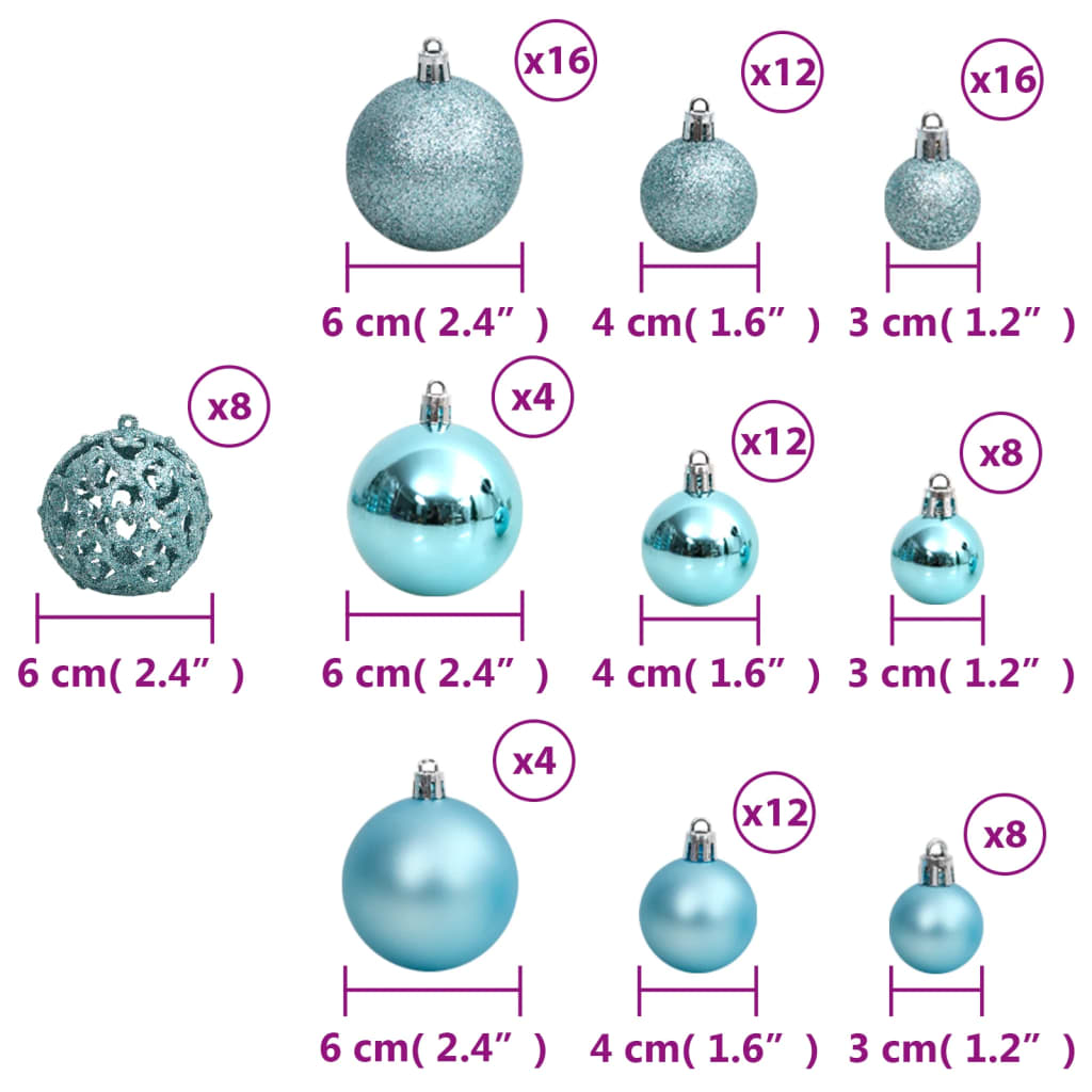 Kerstballen 100 st 3/4/6 cm turquoise