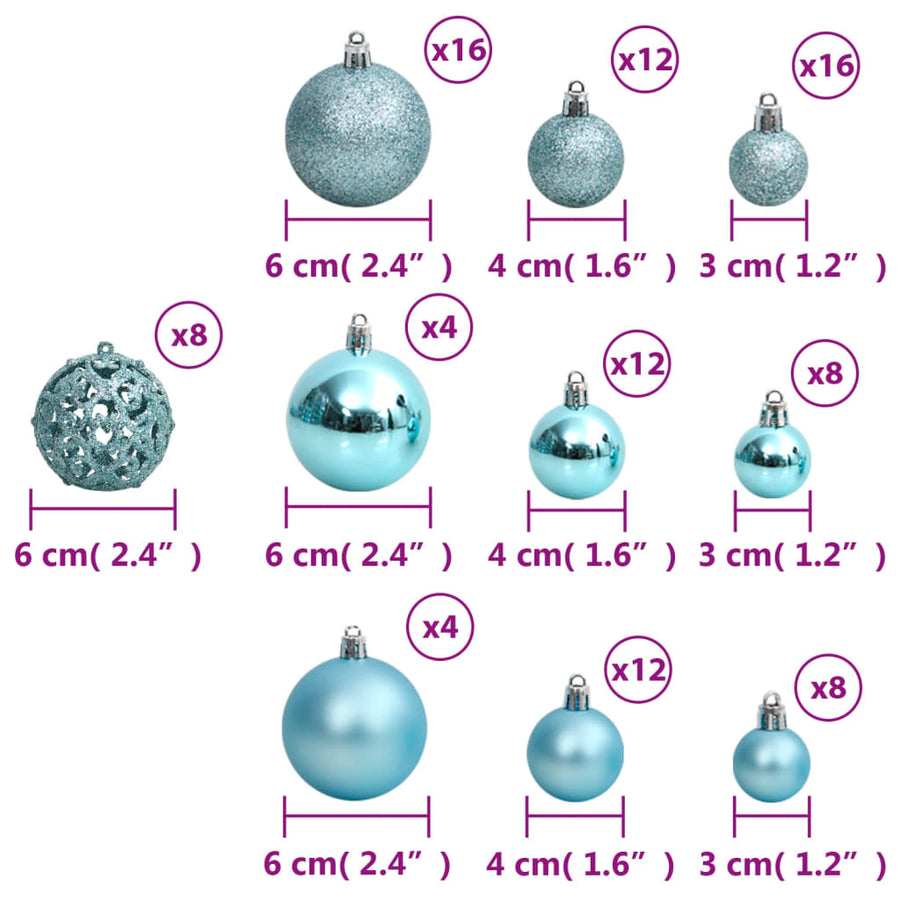 Kerstballen 100 st 3/4/6 cm turquoise