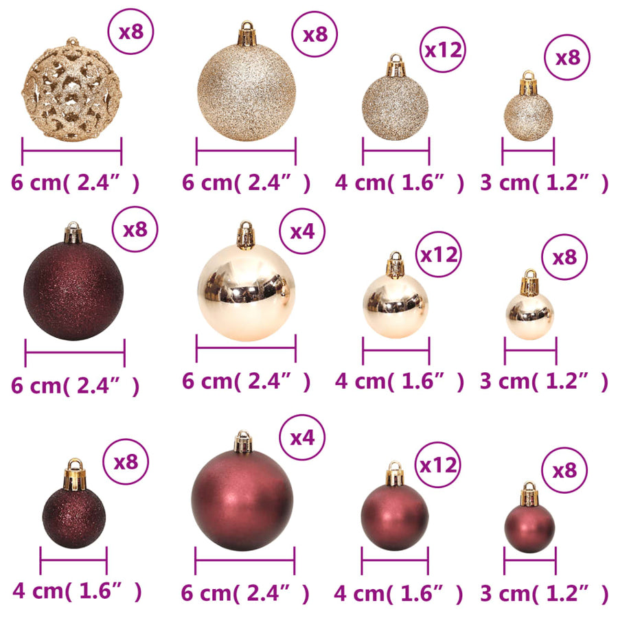 Kerstballen 100 st 3/4/6 cm champagnekleurig en bruin
