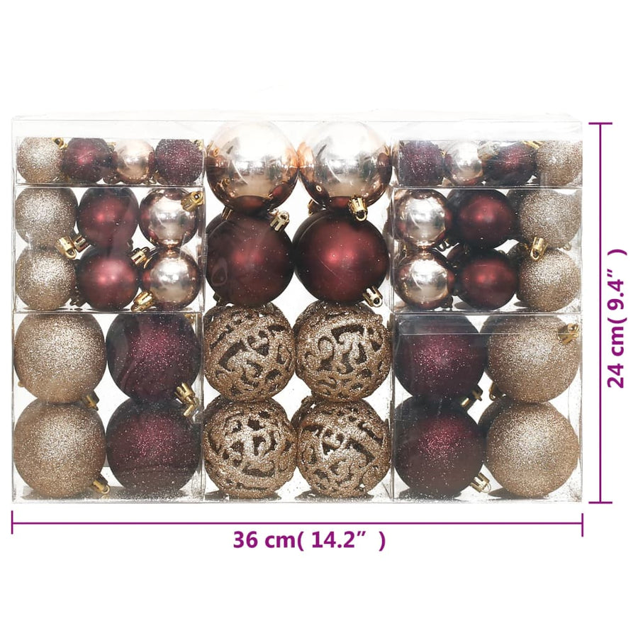 Kerstballen 100 st 3/4/6 cm champagnekleurig en bruin