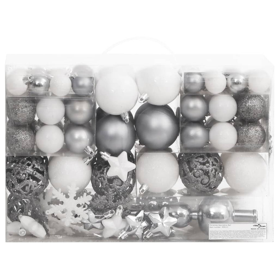 111-Delige Kerstballenset Polystyreen Wit En Grijs