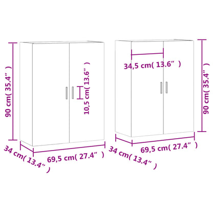 Hangkasten 2 St 69,5X34X90 Cm Grijs Sonoma Eikenkleurig