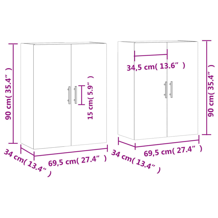 Hangkasten 2 St 69,5X34X90 Cm Wit