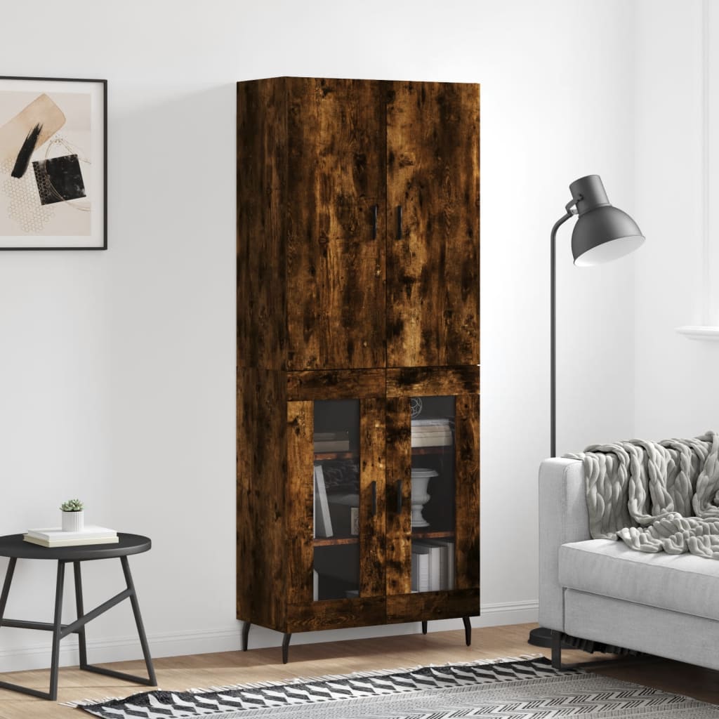 Hoge kast 69,5x34x180 cm bewerkt hout gerookt eikenkleurig